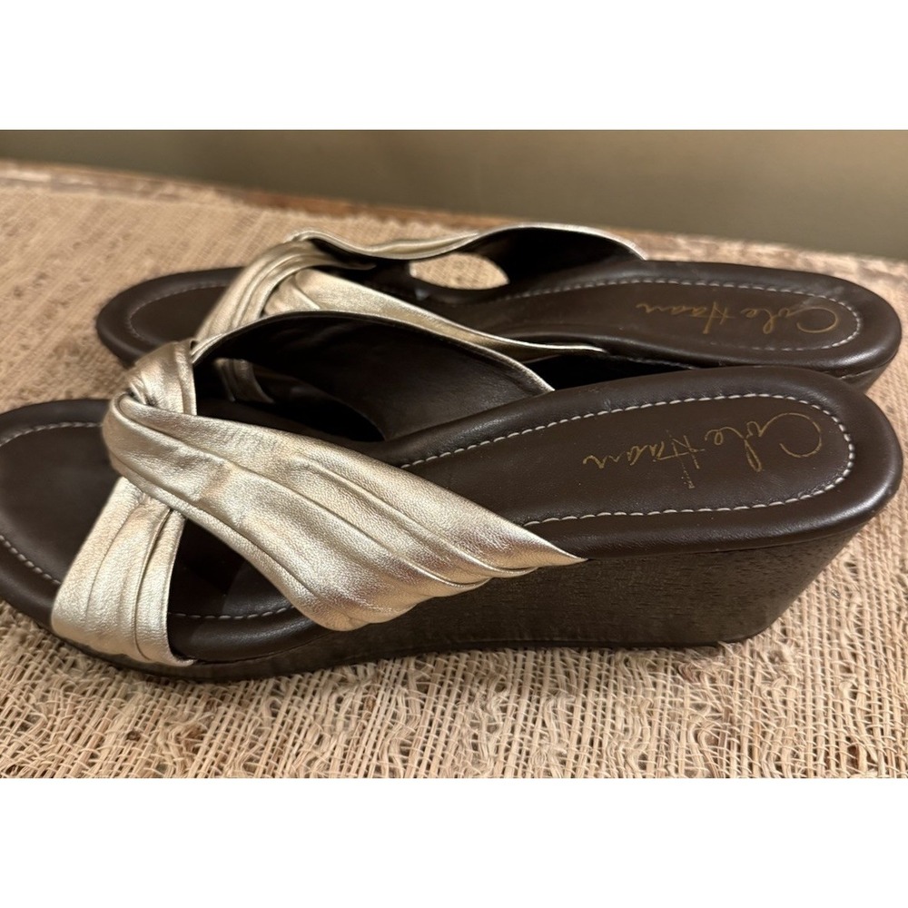 Cole Haan‎ Air Eden Thong Gold Comfort Wedge Platform Sandals 8.5 Slip On